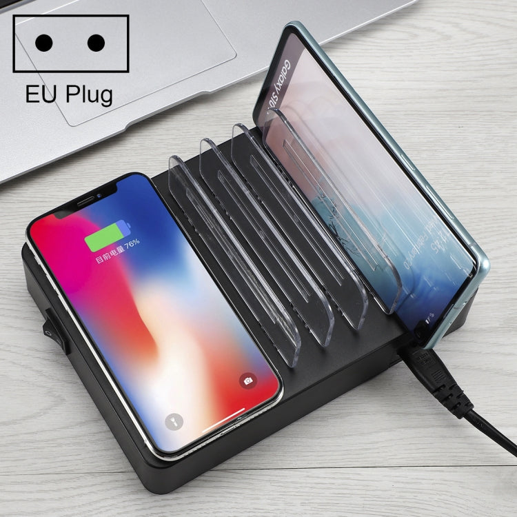 Bộ sạc đa năng 50W 6 cổng USB + 2 cổng USB-C / Type-C + sạc không dây có màn hình LED & viền tháo rời, phích cắm EU, phích cắm EU