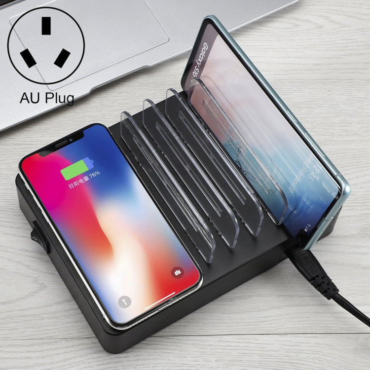 Bộ sạc đa năng 50W 6 cổng USB + 2 cổng USB-C / Type-C + sạc không dây có màn hình LED & viền tháo rời, phích cắm AU, phích cắm AU