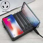 Bộ sạc đa năng 50W 6 cổng USB + 2 cổng USB-C / Type-C + sạc không dây có màn hình LED & viền tháo rời, phích cắm AU, phích cắm AU