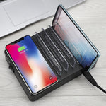 Bộ sạc đa năng 50W 6 cổng USB + 2 cổng USB-C / Type-C + sạc không dây có màn hình LED & viền tháo rời, phích cắm US, phích cắm US