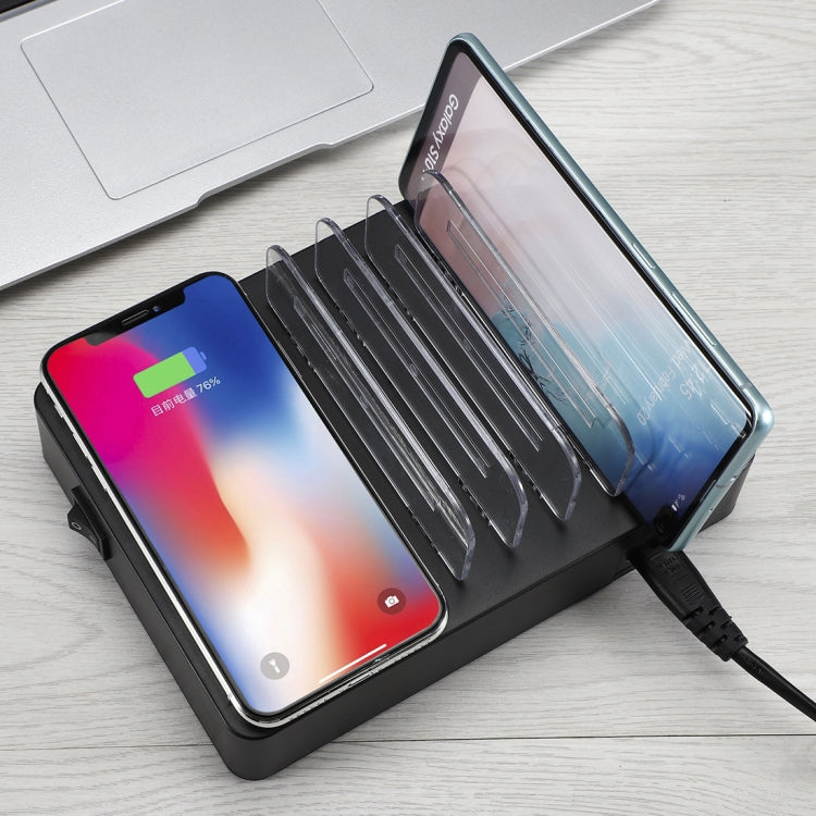 Bộ sạc đa năng 50W 6 cổng USB + 2 cổng USB-C / Type-C + sạc không dây có màn hình LED & viền tháo rời, phích cắm US, phích cắm US