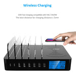 Bộ sạc đa năng 50W 6 cổng USB + 2 cổng USB-C / Type-C + sạc không dây có màn hình LED & viền tháo rời, phích cắm US, phích cắm US