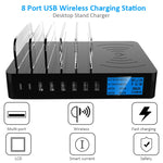 Bộ sạc đa năng 50W 6 cổng USB + 2 cổng USB-C / Type-C + sạc không dây có màn hình LED & viền tháo rời, phích cắm US, phích cắm US