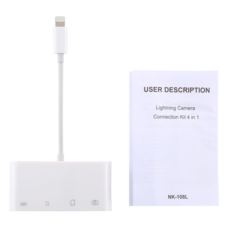 Bộ chuyển đổi đầu đọc thẻ camera NK-108L 8 chân sang USB + thẻ TF + thẻ SD, tương thích với hệ điều hành IOS 9.1 trở lên, NK-108L