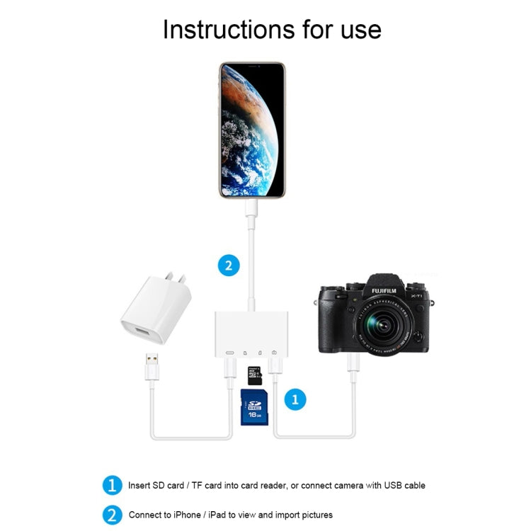 Bộ chuyển đổi đầu đọc thẻ camera NK-108L 8 chân sang USB + thẻ TF + thẻ SD, tương thích với hệ điều hành IOS 9.1 trở lên, NK-108L
