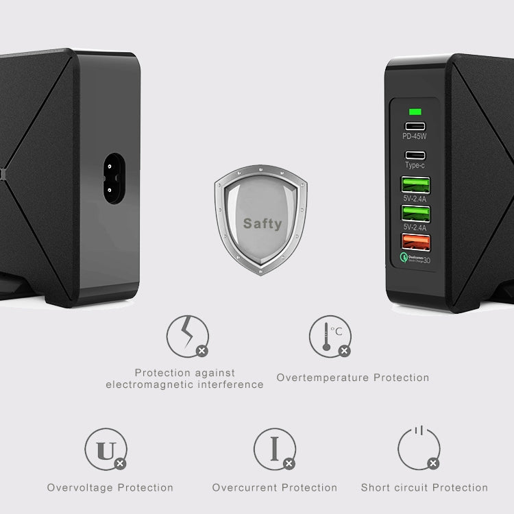 Bộ sạc để bàn F88 với 3 cổng USB + 2 cổng USB-C / Type-C QC3.0, F88