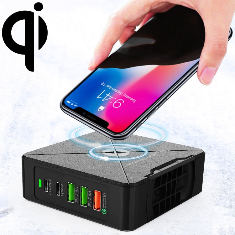 Bộ sạc để bàn F88W với 3 cổng USB + 2 cổng USB-C / Type-C QC3.0 có chức năng sạc không dây, F88W