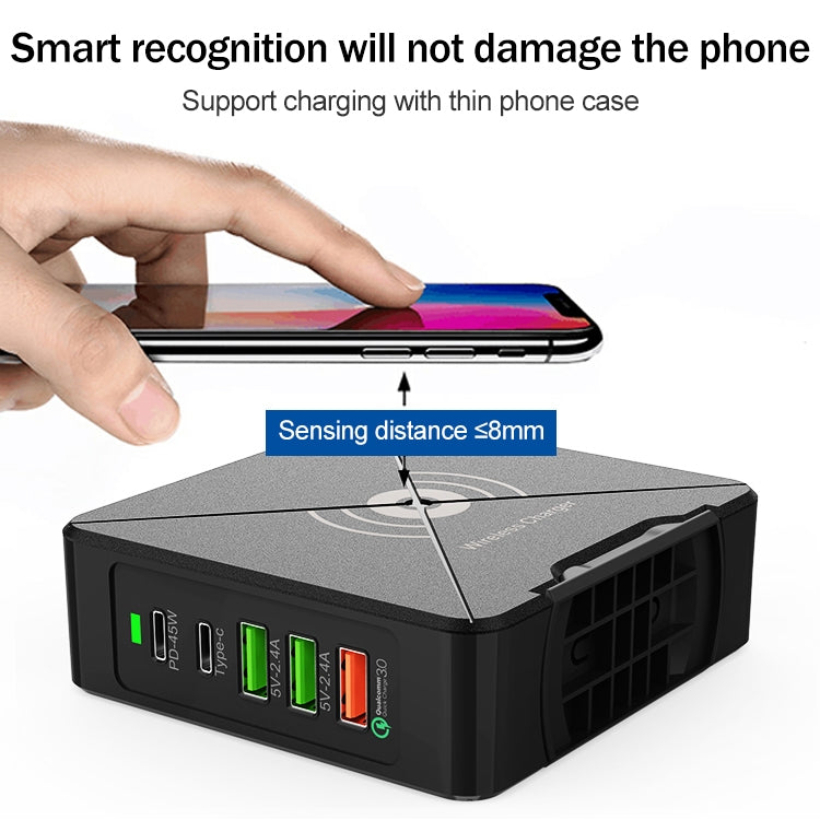 Bộ sạc để bàn F88W với 3 cổng USB + 2 cổng USB-C / Type-C QC3.0 có chức năng sạc không dây, F88W