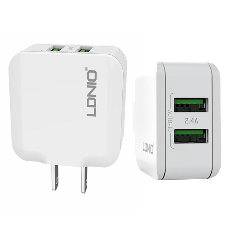 LDNIO A2201 Đầu Sạc Đôi USB 2.4A Sạc Trực Tiếp Du Lịch Bộ Chuyển Đổi Điện Thoại Kèm Cáp Dữ Liệu 8 Pin, 8 Pin