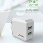 LDNIO A2201 Đầu Sạc Đôi USB 2.4A Sạc Trực Tiếp Du Lịch Bộ Chuyển Đổi Điện Thoại Kèm Cáp Dữ Liệu Type-C, Type-C