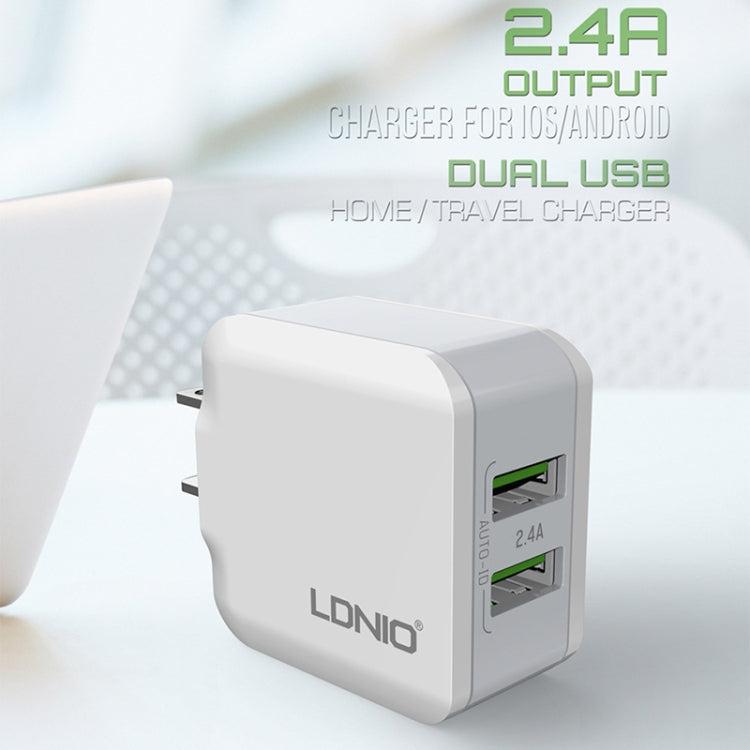 LDNIO A2201 Đầu Sạc Đôi USB 2.4A Sạc Trực Tiếp Du Lịch Bộ Chuyển Đổi Điện Thoại Kèm Cáp Dữ Liệu Type-C, Type-C