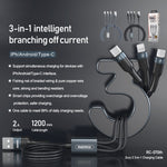 Cáp sạc REMAX RC-070TH 1.2m 2A 3 trong 1 USB sang 8 chân & USB-C / Type-C & Micro USB