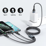 Cáp sạc REMAX RC-070TH 1.2m 2A 3 trong 1 USB sang 8 chân & USB-C / Type-C & Micro USB