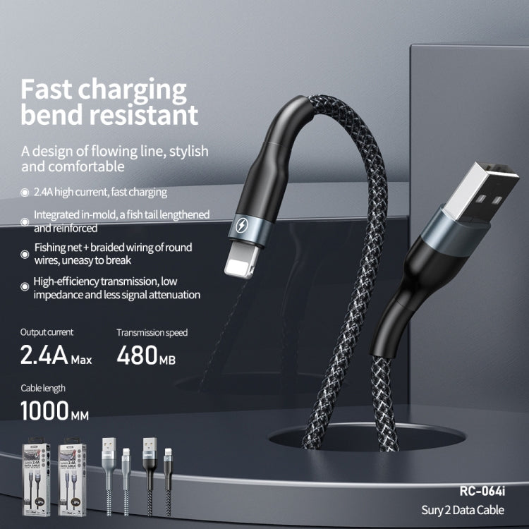 Cáp dữ liệu REMAX RC-064i Sury 2 Series 1m 2.4A USB sang 8 chân cho iPhone, iPad, 8 chân