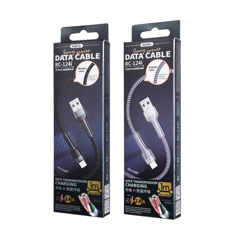 Cáp dữ liệu sạc nhanh REMAX RC-124i 1m 2.4A USB sang 8 chân bện hợp kim nhôm cho iPhone, iPad, 8 chân