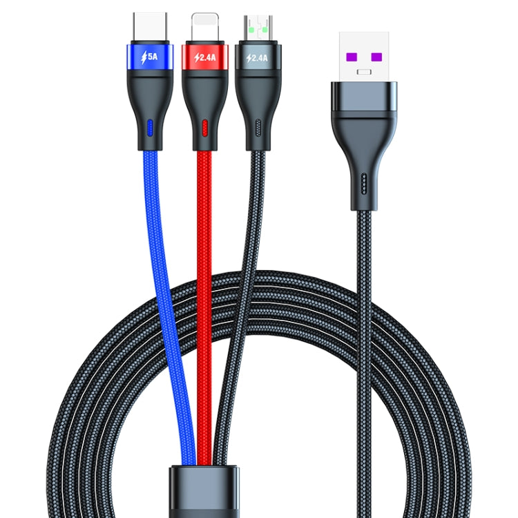 Cáp dữ liệu sạc nhanh 40W 5A USB sang Micro USB + USB-C / Type-C + 8 chân, chiều dài cáp: 1.2m, 1.2m