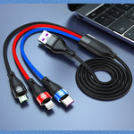 Cáp dữ liệu sạc nhanh 40W 5A USB sang Micro USB + USB-C / Type-C + 8 chân, chiều dài cáp: 1.2m, 1.2m