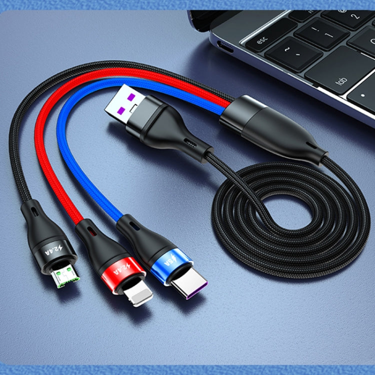 Cáp dữ liệu sạc nhanh 40W 5A USB sang Micro USB + USB-C / Type-C + 8 chân, chiều dài cáp: 1.2m, 1.2m