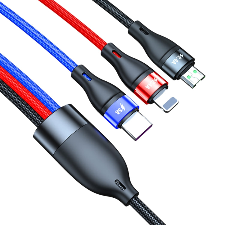 Cáp dữ liệu sạc nhanh 40W 5A USB sang Micro USB + USB-C / Type-C + 8 chân, chiều dài cáp: 1.2m, 1.2m