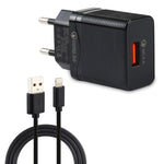 Bộ sạc du lịch 2 trong 1 LZ-728 18W QC 3.0 USB + cáp dữ liệu USB sang 8 Pin, phích cắm EU, chiều dài cáp: 1m, kèm cáp 8 Pin