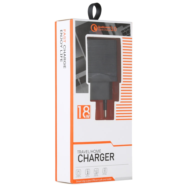 Bộ sạc du lịch 2 trong 1 LZ-728 18W QC 3.0 USB + cáp dữ liệu USB sang 8 Pin, phích cắm EU, chiều dài cáp: 1m, kèm cáp 8 Pin