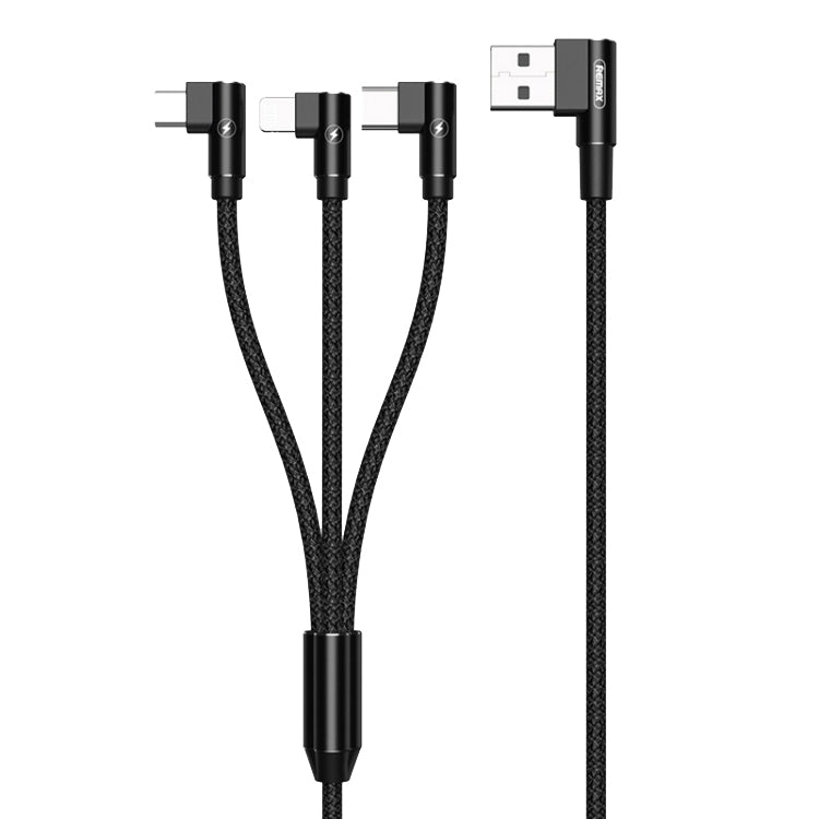 REMAX RC-167th Cáp sạc góc 3 trong 1 2.1A USB sang 8 chân + USB-C / Type-C + Micro USB dòng Range, chiều dài cáp: 1m