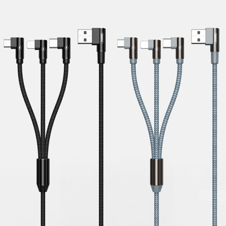 REMAX RC-167th Cáp sạc góc 3 trong 1 2.1A USB sang 8 chân + USB-C / Type-C + Micro USB dòng Range, chiều dài cáp: 1m