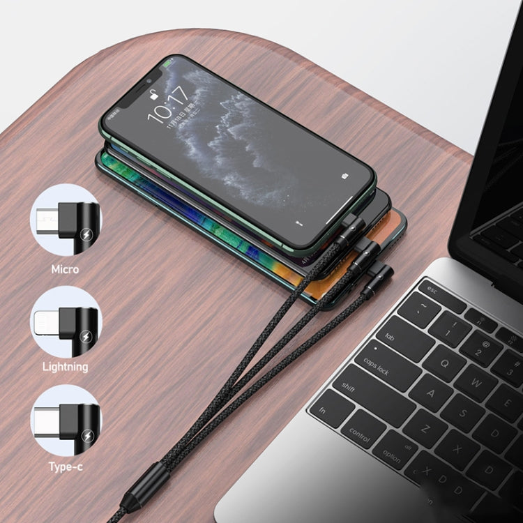REMAX RC-167th Cáp sạc góc 3 trong 1 2.1A USB sang 8 chân + USB-C / Type-C + Micro USB dòng Range, chiều dài cáp: 1m