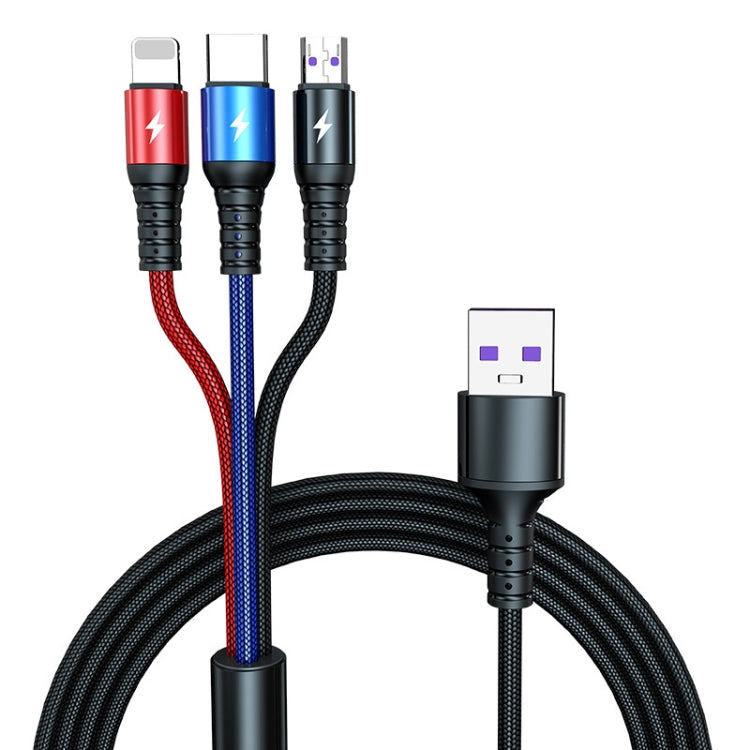 K061 Cáp dữ liệu sạc nhanh tròn 3 trong 1 USB sang 8 chân + USB-C / Type-C + Micro USB dài 1.2m 5A
