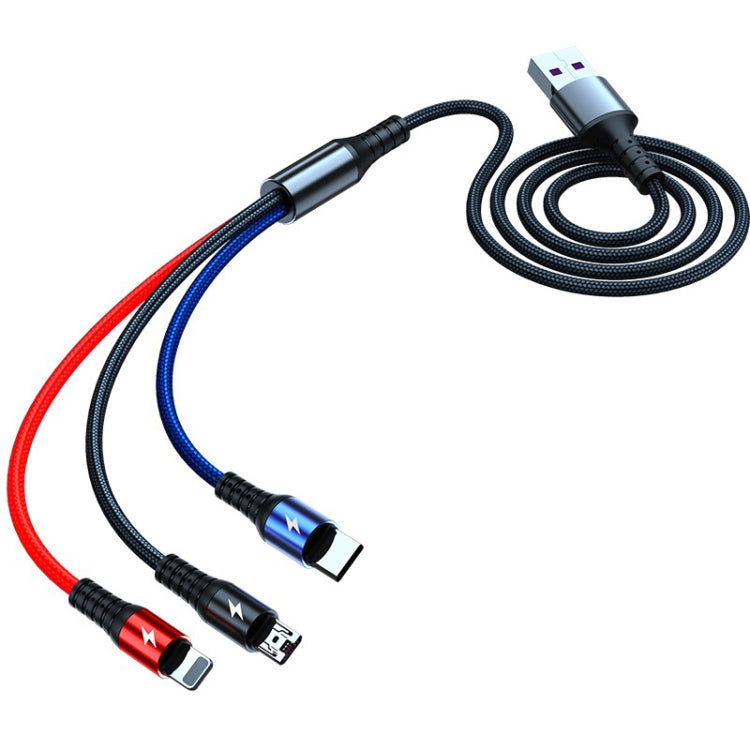K061 Cáp dữ liệu sạc nhanh tròn 3 trong 1 USB sang 8 chân + USB-C / Type-C + Micro USB dài 1.2m 5A