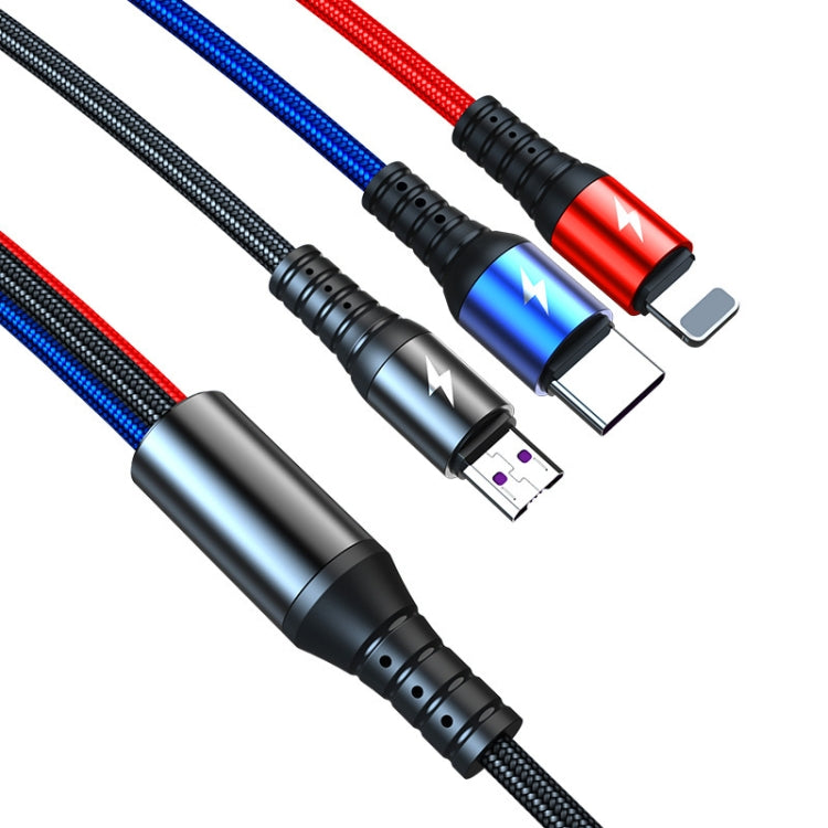 K061 Cáp dữ liệu sạc nhanh tròn 3 trong 1 USB sang 8 chân + USB-C / Type-C + Micro USB dài 1.2m 5A