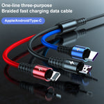 K061 Cáp dữ liệu sạc nhanh tròn 3 trong 1 USB sang 8 chân + USB-C / Type-C + Micro USB dài 1.2m 5A