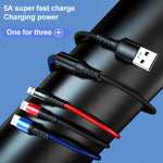K061 Cáp dữ liệu sạc nhanh tròn 3 trong 1 USB sang 8 chân + USB-C / Type-C + Micro USB dài 1.2m 5A