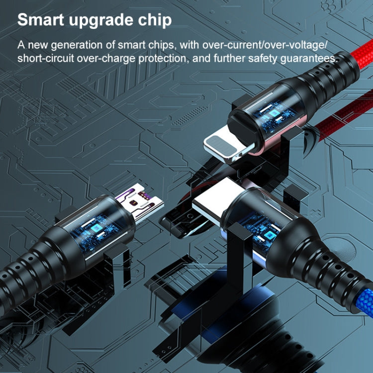 K061 Cáp dữ liệu sạc nhanh tròn 3 trong 1 USB sang 8 chân + USB-C / Type-C + Micro USB dài 1.2m 5A