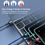 K061 Cáp dữ liệu sạc nhanh tròn 3 trong 1 USB sang 8 chân + USB-C / Type-C + Micro USB dài 1.2m 5A