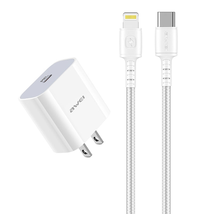 awei PD5 PD Bộ Sạc Du Lịch Sạc Nhanh 20W với Cáp Type-C / USB-C sang 8 Pin, Phích Cắm US