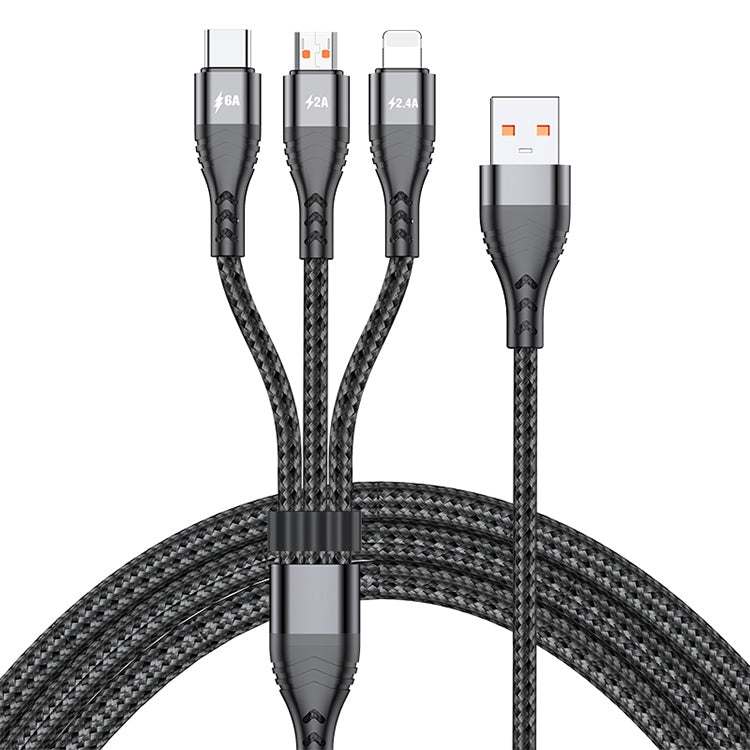 ADC-138 Cáp dữ liệu bện sạc nhanh 66W 3 trong 1 USB sang 8 chân + Micro USB + USB-C / Type-C, chiều dài cáp: 1.2m