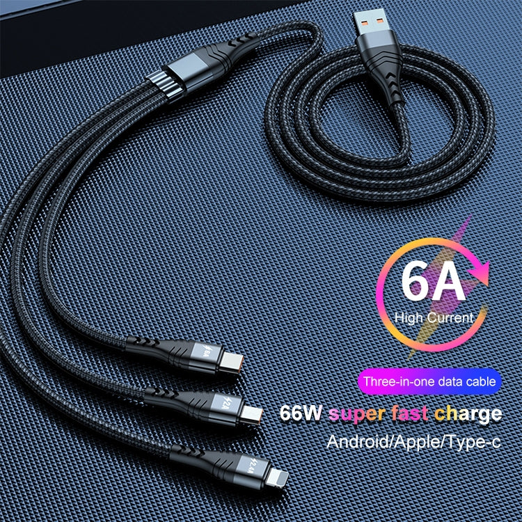 ADC-138 Cáp dữ liệu bện sạc nhanh 66W 3 trong 1 USB sang 8 chân + Micro USB + USB-C / Type-C, chiều dài cáp: 1.2m