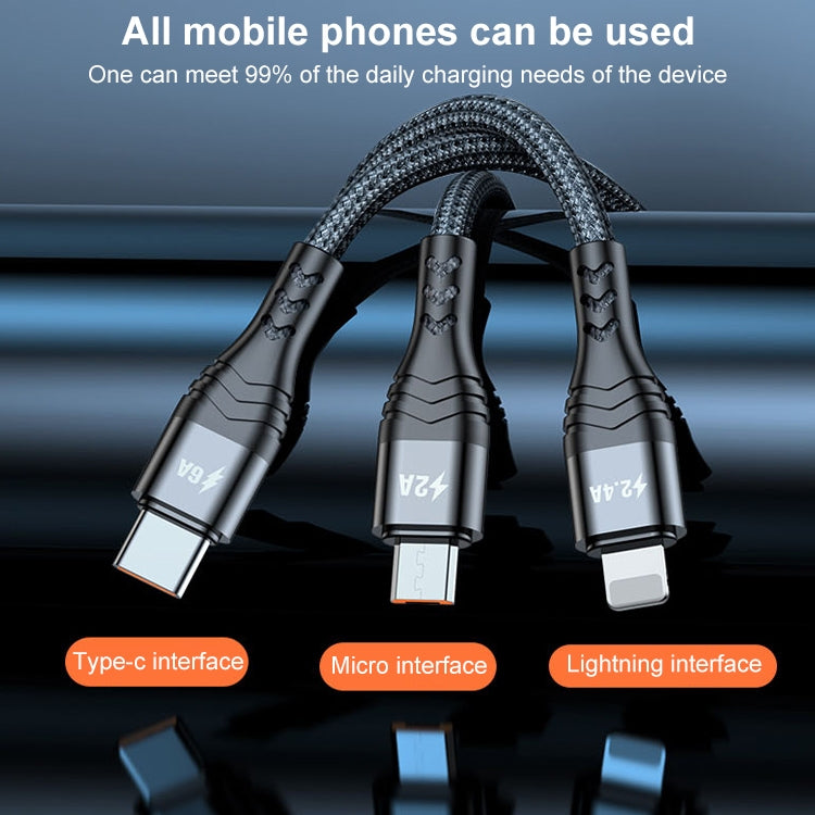 ADC-138 Cáp dữ liệu bện sạc nhanh 66W 3 trong 1 USB sang 8 chân + Micro USB + USB-C / Type-C, chiều dài cáp: 1.2m
