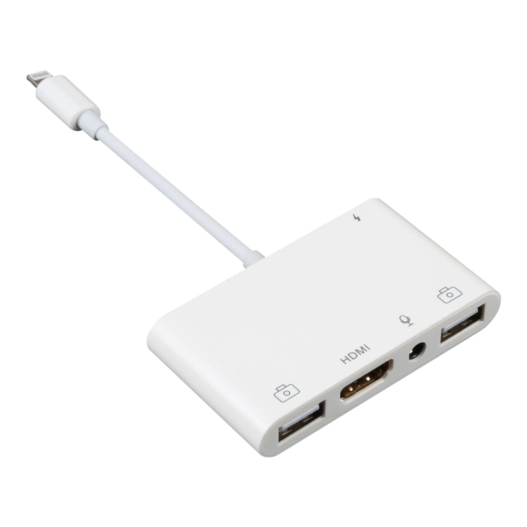 Bộ chuyển đổi âm thanh kỹ thuật số AV OTG 4 trong 1 8 chân sang USB đôi + AUX 3.5mm + HDMI