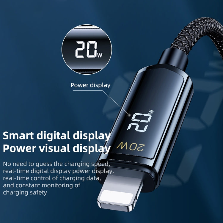 REMAX RC-128i Cáp dữ liệu sạc nhanh 20W hợp kim kẽm bện USB Type-C / USB-C sang 8 chân có màn hình kỹ thuật số thông minh, chiều dài: 1.2m