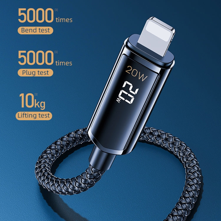 REMAX RC-128i Cáp dữ liệu sạc nhanh 20W hợp kim kẽm bện USB Type-C / USB-C sang 8 chân có màn hình kỹ thuật số thông minh, chiều dài: 1.2m