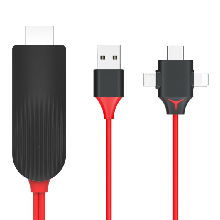 Cáp chuyển đổi video MiraScreen L7-8 3 trong 1 8 chân + Micro USB + USB-C / Type-C sang HDMI, Chiều dài cáp: 2m, 3 trong 1 HDMI