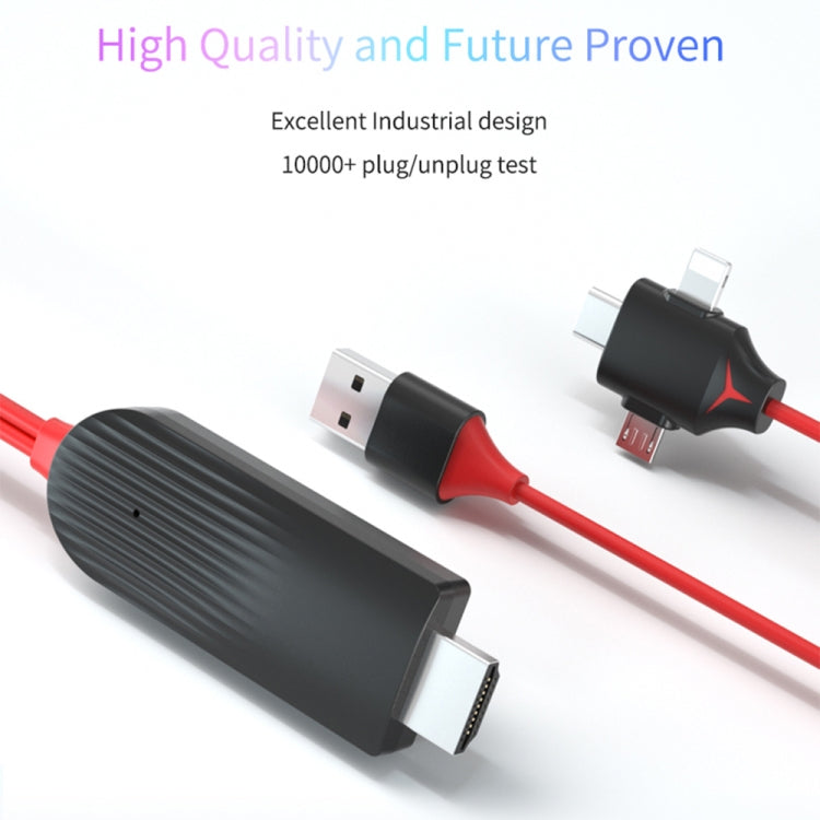 Cáp chuyển đổi video MiraScreen L7-8 3 trong 1 8 chân + Micro USB + USB-C / Type-C sang HDMI, Chiều dài cáp: 2m, 3 trong 1 HDMI