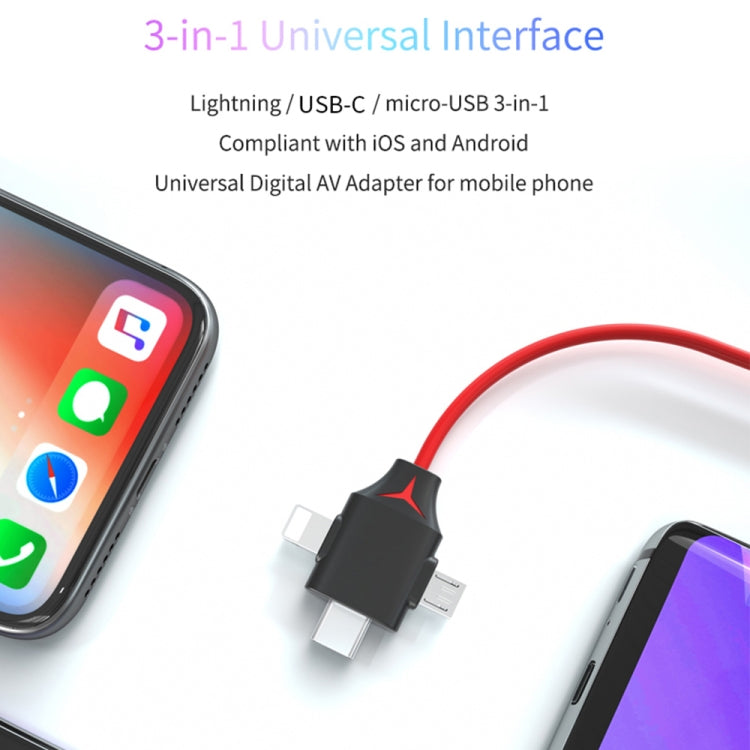 Cáp chuyển đổi video MiraScreen L7-8 3 trong 1 8 chân + Micro USB + USB-C / Type-C sang HDMI, Chiều dài cáp: 2m, 3 trong 1 HDMI