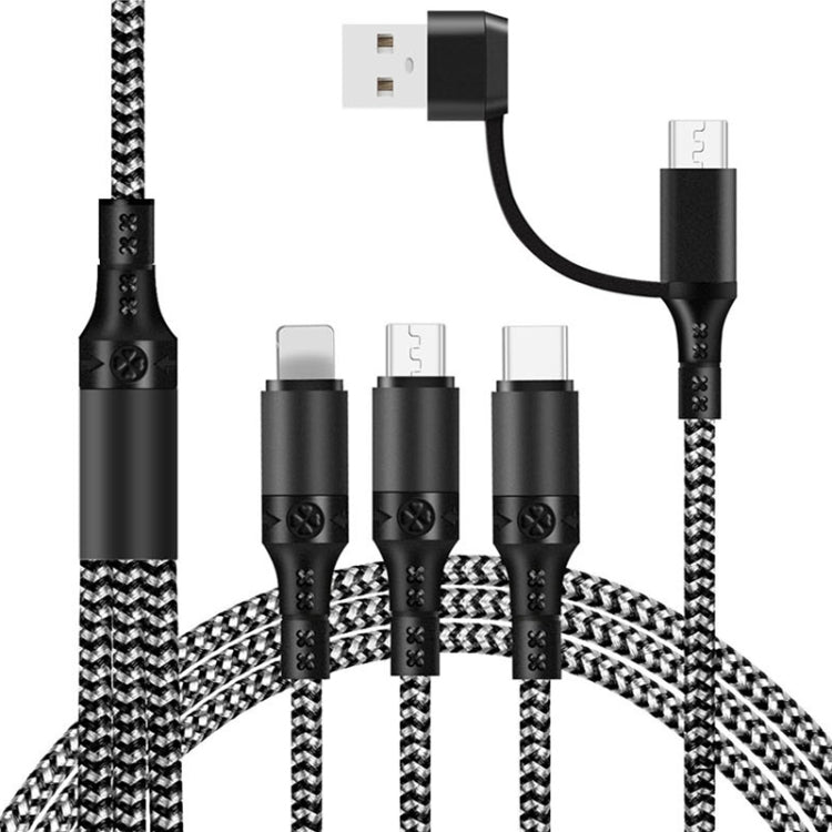 Cáp dữ liệu sạc nhanh bện hai màu 5 trong 1 3A USB + USB-C / Type-C sang 8 chân + Micro USB + USB-C / Type-C, chiều dài cáp: 1.2m