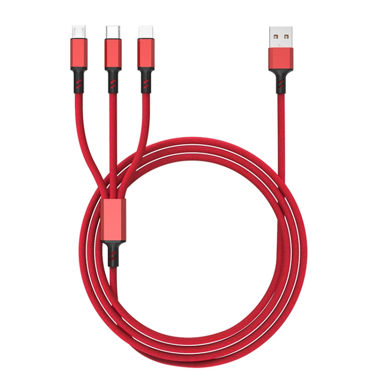 Cáp sạc nhanh bện 3A 3 trong 1 USB sang Type-C / 8 Pin / Micro USB, chiều dài cáp: 1.2m, đầu cắm trắng (đỏ), đầu cắm trắng (đen), đầu cắm trắng (xanh)