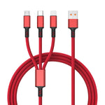 Cáp sạc nhanh bện 3A 3 trong 1 USB sang Type-C / 8 Pin / Micro USB, chiều dài cáp: 1.2m, đầu cắm trắng (đỏ), đầu cắm trắng (đen), đầu cắm trắng (xanh)
