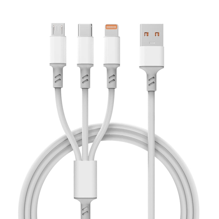 Cáp sạc nhanh 3A 3 trong 1 USB sang Type-C / 8 Pin / Micro USB, chiều dài cáp: 1.2m, màu trắng