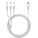 Cáp sạc nhanh 3A 3 trong 1 USB sang Type-C / 8 Pin / Micro USB, chiều dài cáp: 1.2m, màu trắng